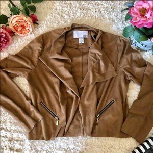 Brown faux suede moto jacket